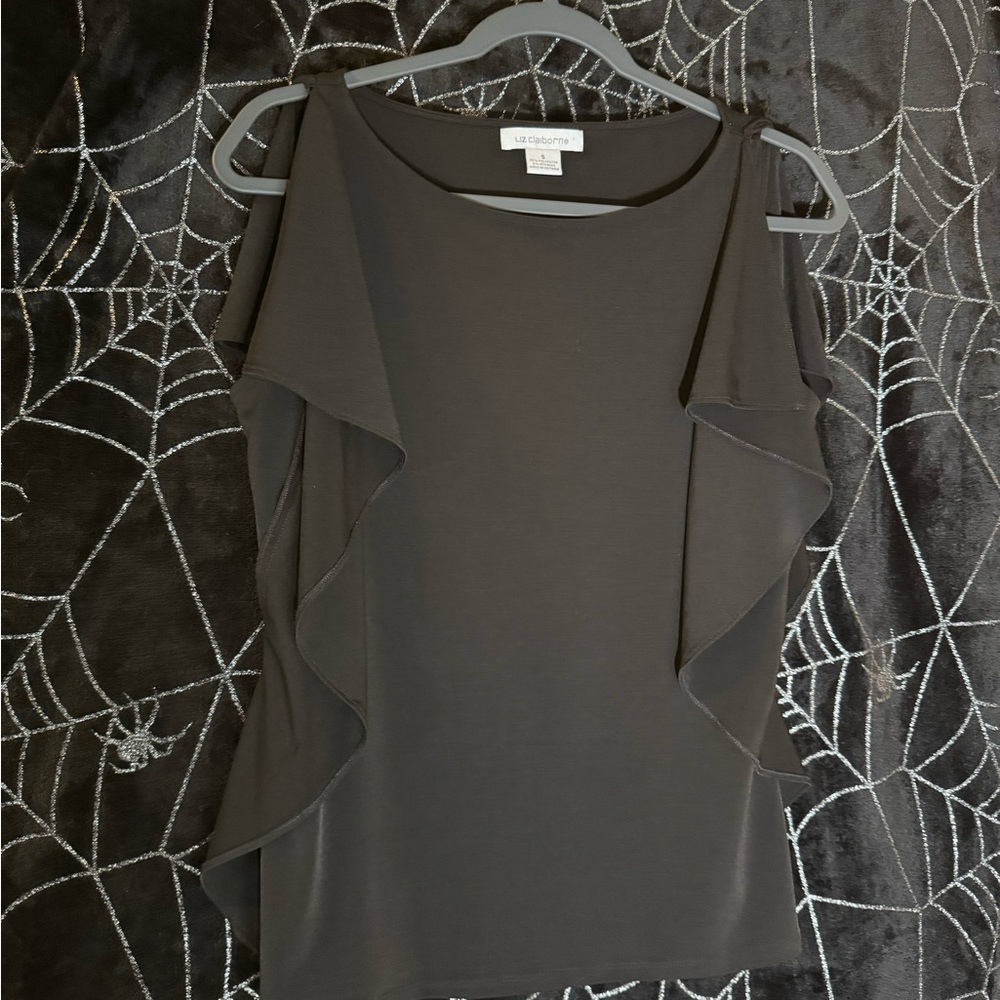 Liz Claiborne Black Ruffle Blouse